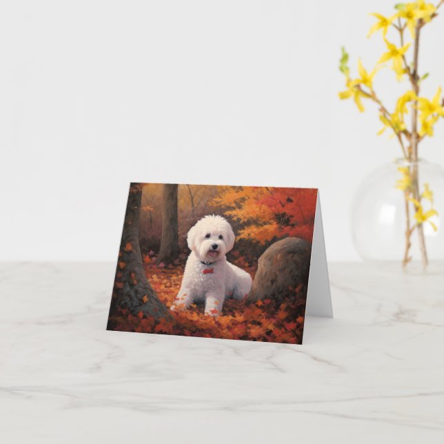 Bichon Frise i Höst löv Fall Inspire Kort (Gul blomma)