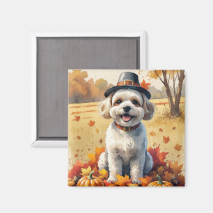 Bichon Frise i höstlöv tackgivande konst Magnet