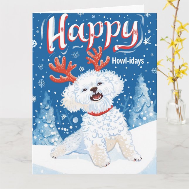 Bichon Frise i Snö-jul Kort (Gul blomma)