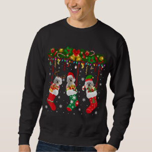 Bichon Frise i Sock Julafton Reindeer Santa ELF Hu Lång Ärmad Tröja