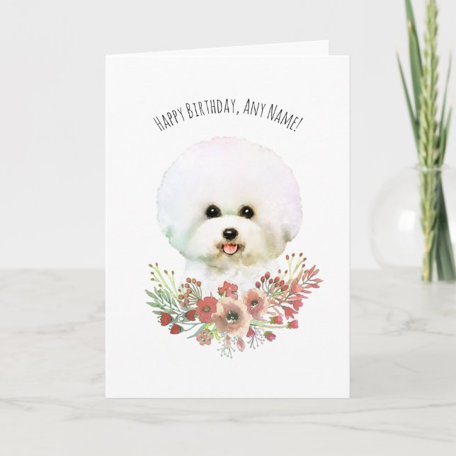 Bichon Frise Illustrated Birthday Card Kort (Framsida)
