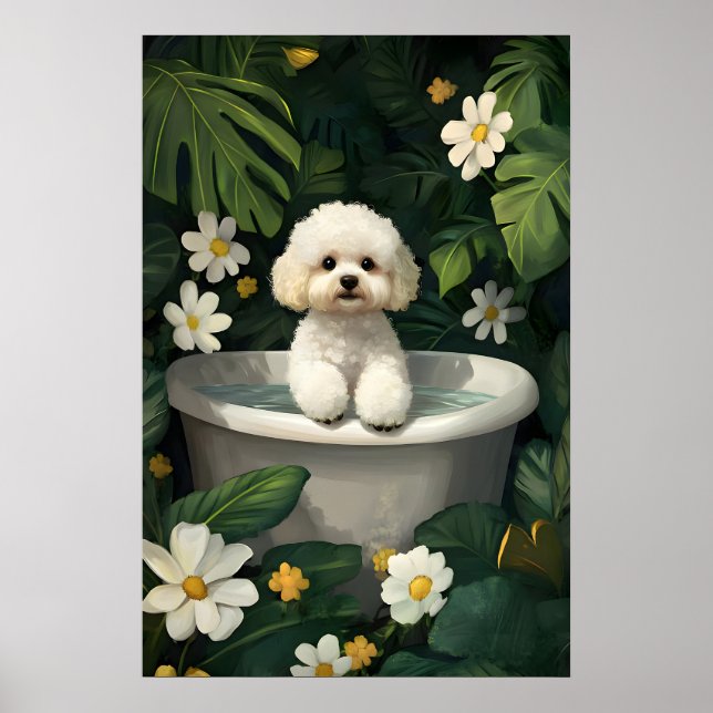 Bichon Frise In Bathtub Poster, Funny Dog Poster (Framsidan)