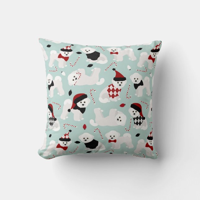 Bichon Frise jul Blue Dekorativ kudde (Framsida)