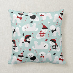 Bichon Frise jul Blue Dekorativ kudde