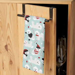 Bichon Frise jul Blue Kitchen Towel Kökshandduk