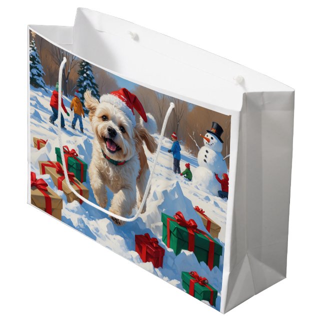 Bichon Frise Jul Festiv Snö Scen (Framsidan Vinklad)