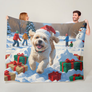 Bichon Frise Jul Festiv Snö Scen Fleecefilt