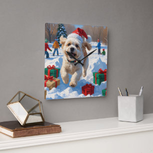 Bichon Frise Jul Festiv Snö Scen Fyrkantig Klocka