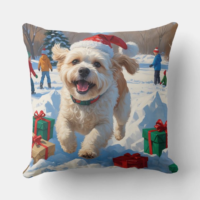 Bichon Frise Jul Festiv Snö Scen Kudde (Baksida)
