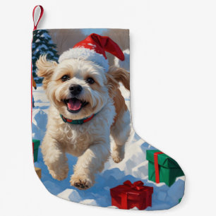 Bichon Frise Jul Festiv Snö Scen Liten Julstrumpa