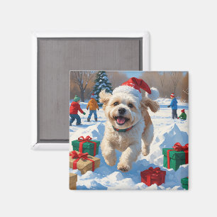 Bichon Frise Jul Festiv Snö Scen Magnet