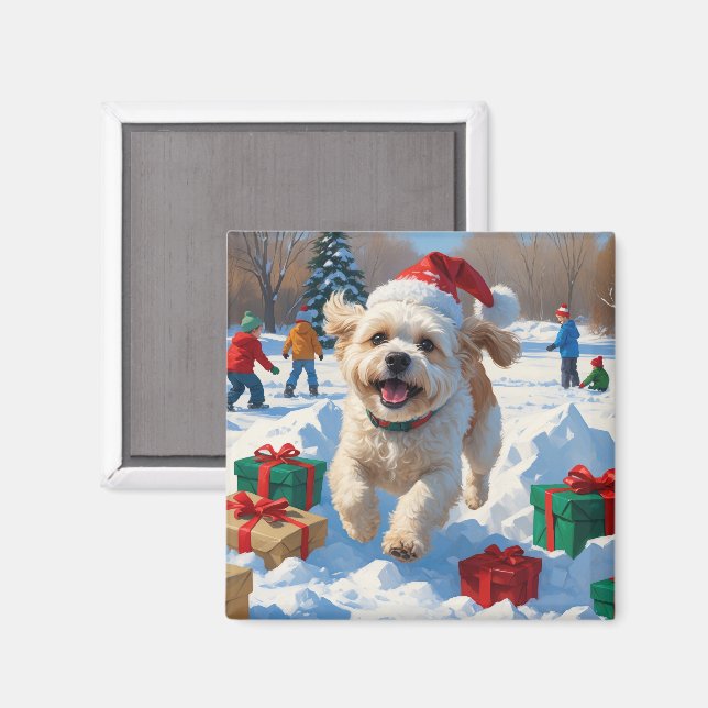 Bichon Frise Jul Festiv Snö Scen Magnet (Front/Back)