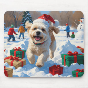 Bichon Frise Jul Festiv Snö Scen Musmatta