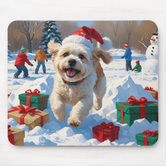 Bichon Frise Jul Festiv Snö Scen Musmatta (Framsidan)