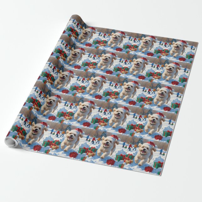Bichon Frise Jul Festiv Snö Scen Presentpapper (Utrullad)