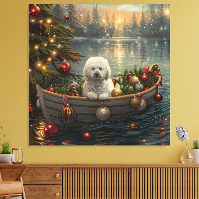 Bichon Frise jul - festlig resa Canvastryck (Insitu (Vardagsrum))