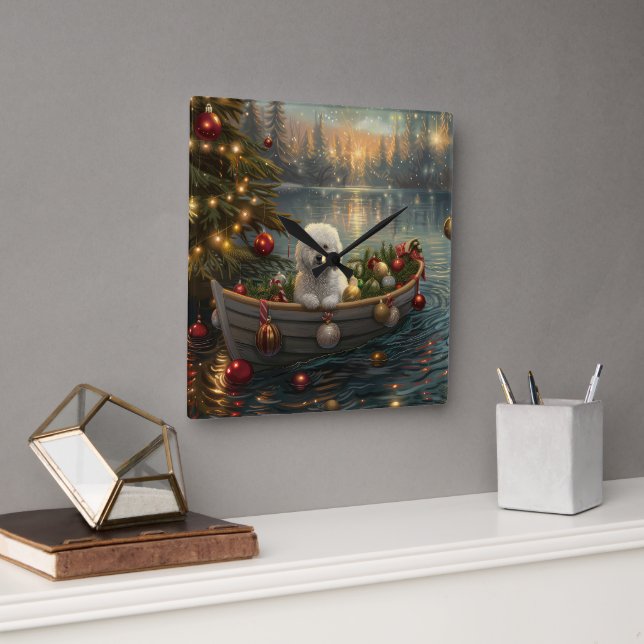 Bichon Frise jul - festlig resa Fyrkantig Klocka (Kontor)