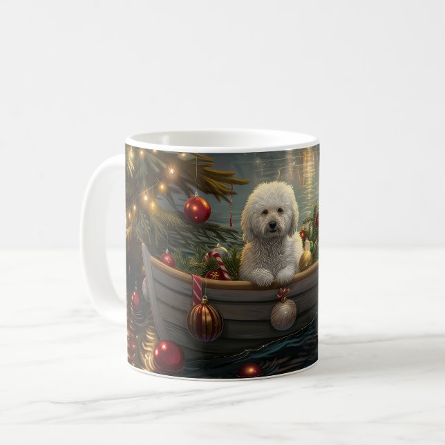 Bichon Frise jul - festlig resa Kaffemugg (Framsida vänster)