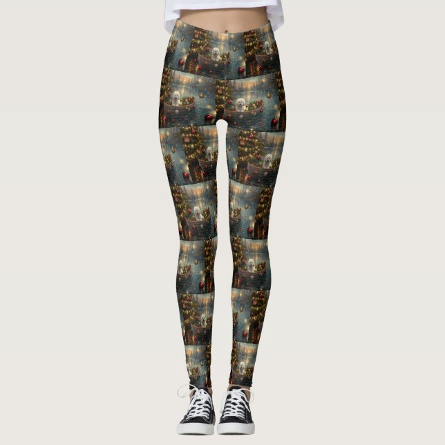 Bichon Frise jul - festlig resa Leggings (Framsida)