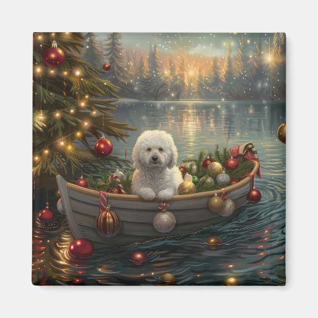 Bichon Frise jul - festlig resa Magnet (Framsidan)