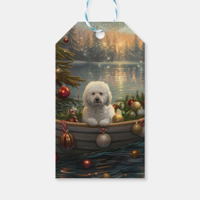 Bichon Frise jul - festlig resa Presentetikett (Framsidan)