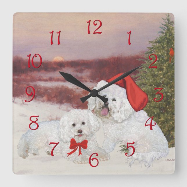 Bichon Frise jul Fyrkantig Klocka (Framsida)
