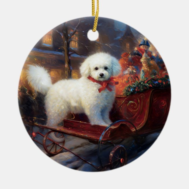 Bichon Frise jul - helgsäsong Julgransprydnad Keramik (Framsidan)
