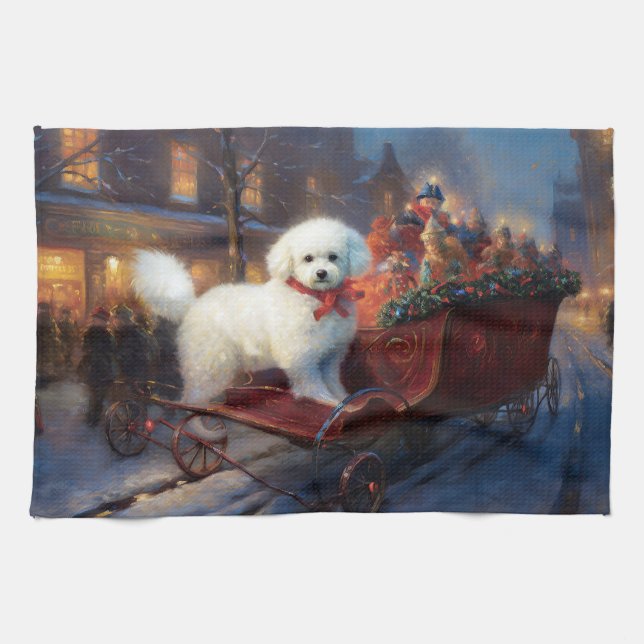 Bichon Frise jul - helgsäsong Kökshandduk (Horisontell)