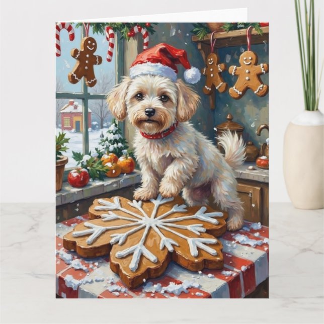 Bichon Frise jul pepparkaksbakning semester Kort (Framsida)