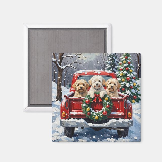 Bichon Frise jul röd lastbil semester Magnet (Front/Back)
