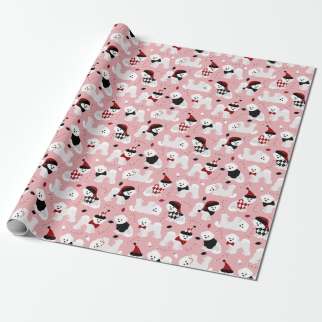 Bichon Frise jul Rosa Wrapping Papper Presentpapper (Utrullad)