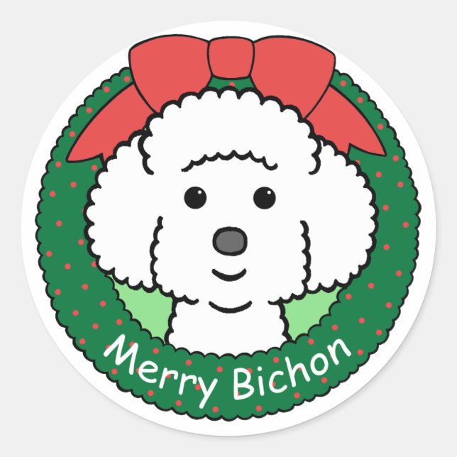 Bichon Frise jul Runt Klistermärke (Framsida)