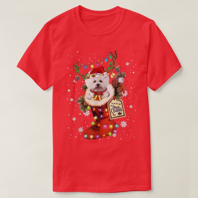 Bichon Frise Julafton Boot jul Sock Winter Snö T Shirt (Design framsida)
