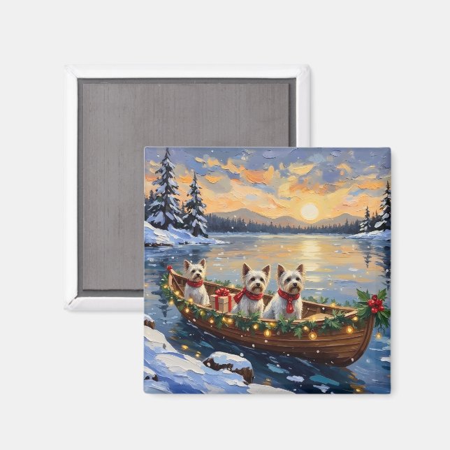 Bichon Frise julbåt semester Magnet (Front/Back)