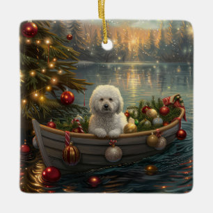 Bichon Frise Julfestlig resa Julgransprydnad Keramik