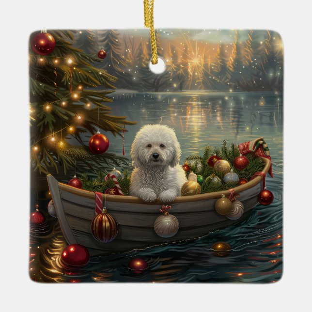 Bichon Frise Julfestlig resa Julgransprydnad Keramik (Framsida)