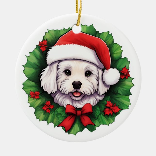 Bichon Frise-julfransen Julgransprydnad Keramik (Framsidan)