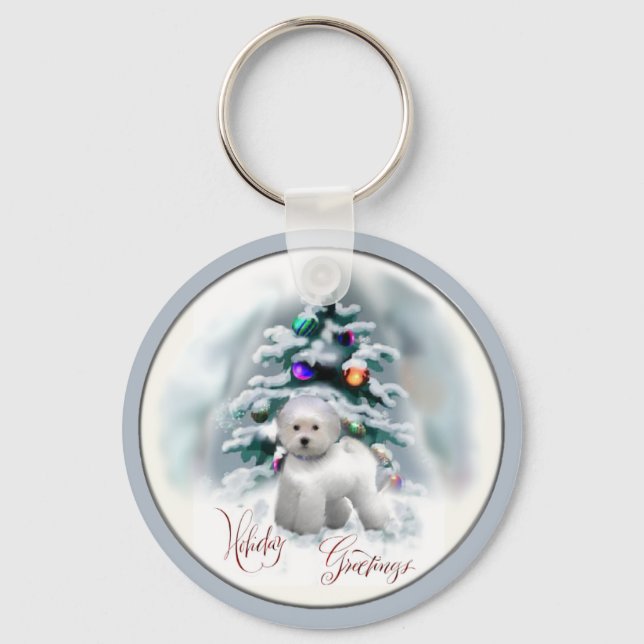 Bichon Frise-julgåvor Nyckelring (Framsida)