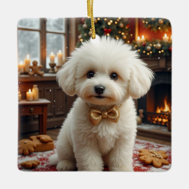 Bichon Frise julkonst Julgransprydnad Keramik (Framsida)