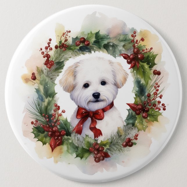 Bichon Frise Julkrans Festlig Valp Knapp (Framsida)