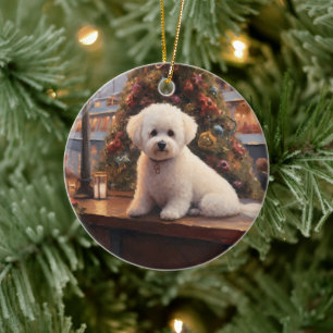 Bichon Frise Julkryssning: Pawsome Högtid  Julgransprydnad Keramik