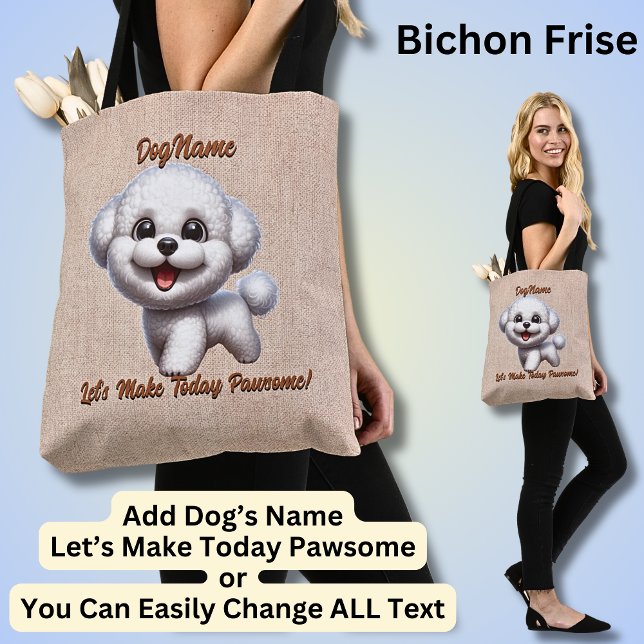 Bichon Frise - Lägg till Hund Namn, Ändra text Tygkasse (Skapare uppladdad)
