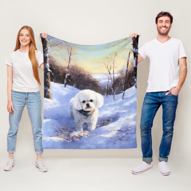 Bichon Frise Låt det snöa jul Fleecefilt (På plats)