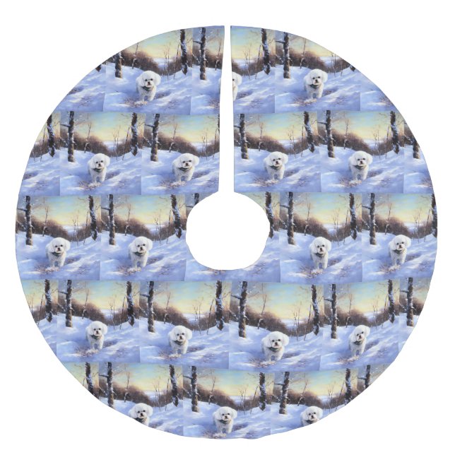 Bichon Frise Låt det snöa jul Julgransmatta Borstad Polyester (Framsidan)