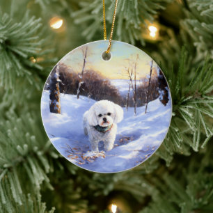 Bichon Frise Låt det snöa jul Julgransprydnad Keramik