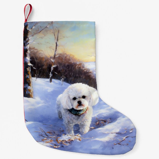 Bichon Frise Låt det snöa jul Liten Julstrumpa (Framsidan)