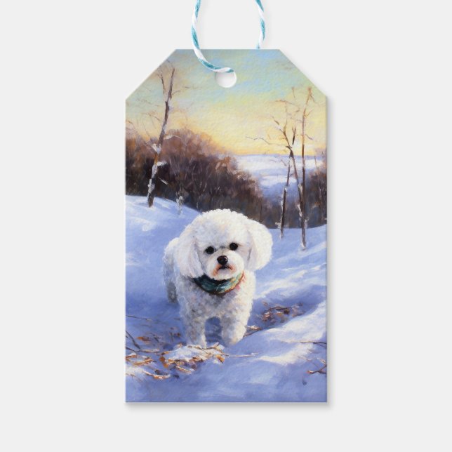 Bichon Frise Låt det snöa jul Presentetikett (Framsidan)