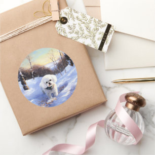 Bichon Frise Låt det snöa jul Runt Klistermärke