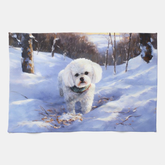 Bichon Frise Let It Snow Jul Kökshandduk (Horisontell)