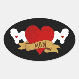 Bichon Frise Mamma [Tattoo stil] Ovalt Klistermärke